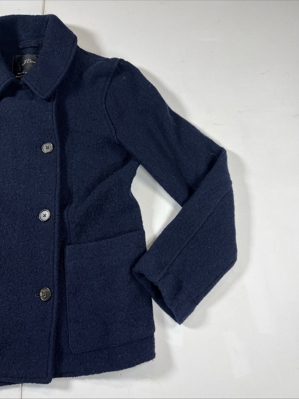J Crew Italian Boiled Wool Jacket Pea Coat Navy Blue Pockets Button Up Women’s 4 - Picture 2 of 13